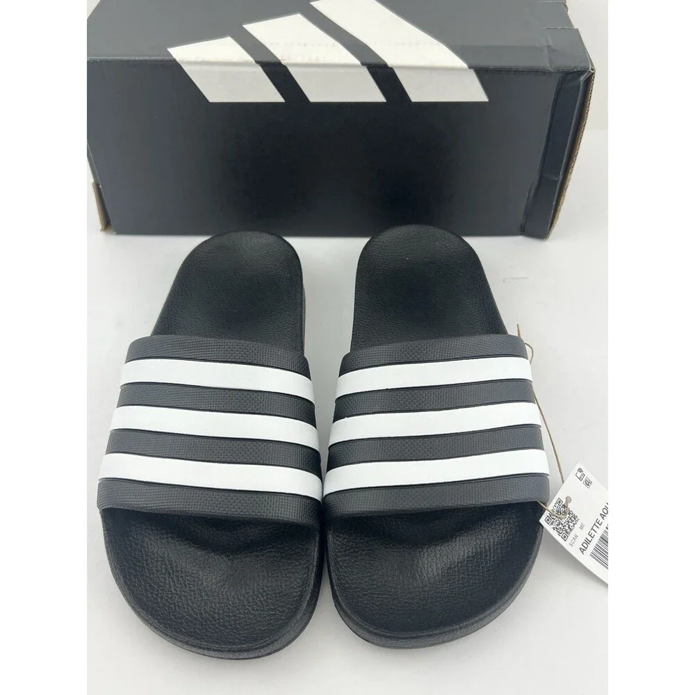 Adidas Adilette Aqua Unisex Slides Black White Stripes Mens 7 Womens 8  F35543